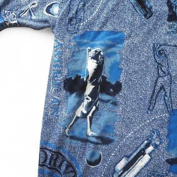 Cotton Traders Vintage 80s 90s Golf Graphic Print Sports SS Polo Blue Men's LT - Picture 6 of 7